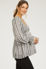 Black Floral Long Sleeve Maternity Blouse