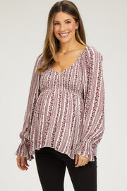 Burgundy Floral Long Sleeve Maternity Blouse