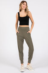 Olive High Waist Crop Maternity Joggers