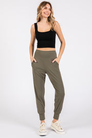 Olive High Waist Crop Joggers