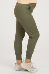 Olive High Waist Crop Maternity Joggers