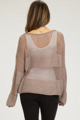 Mocha Crochet Knit Long Sleeve Maternity Cover-Up