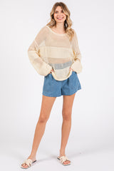 Cream Crochet Knit Long Sleeve Cover-Up