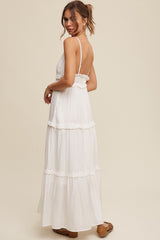 Cream Striped Ruffle Tiered Maxi Dress