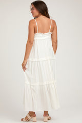 Cream Striped Ruffle Tiered Maternity Maxi Dress