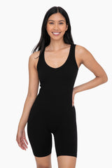 Black Ribbed Sleeveless Fitted Romper