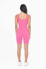 Fuchsia Ribbed Sleeveless Fitted Romper