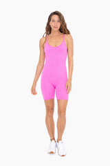 Fuchsia Ribbed Biker Short Maternity Romper