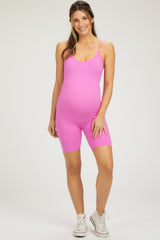 Fuchsia Ribbed Biker Short Maternity Romper