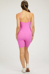 Fuchsia Ribbed Biker Short Maternity Romper