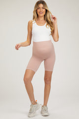 Light Mauve Rib Knit Maternity Biker Shorts