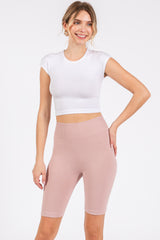 Light Mauve Rib Knit Maternity Biker Shorts