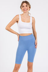 Light Blue Rib Knit Biker Shorts