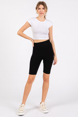 Black Rib Knit Biker Shorts