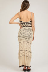 Cream Contrast Trim Crochet Maternity Maxi Swim Cover Up