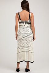 Cream Contrast Trim Crochet Maternity Maxi Swim Cover Up