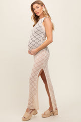 Cream Sleeveless Crochet Double Side Slit Maternity Cover Up