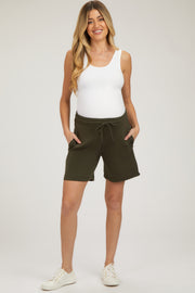 Olive Drawstring Maternity Shorts