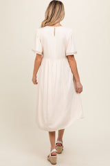 Cream Short Sleeve V-Neck Maternity Midi Dress