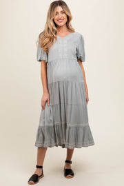 Grey Short Sleeve Tiered Maternity Dress