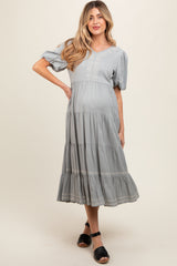 Grey Short Sleeve Tiered Maternity Dress