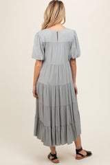 Grey Short Sleeve Tiered Maternity Dress