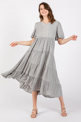 Grey Short Sleeve Tiered Maternity Dress