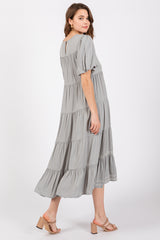 Grey Short Sleeve Tiered Dress