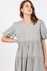 Grey Short Sleeve Tiered Dress