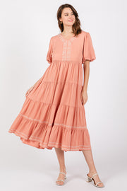 Salmon Short Sleeve Tiered Dress