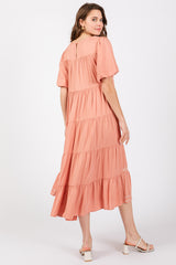 Salmon Short Sleeve Tiered Dress