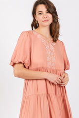 Salmon Short Sleeve Tiered Dress