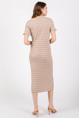 Taupe Striped Rib Knit Midi Dress