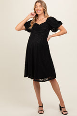 Black Lace Puff Sleeve Maternity Dress