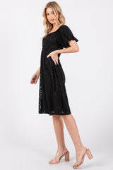 Black Lace Puff Sleeve Dress