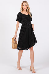 Black Lace Puff Sleeve Dress