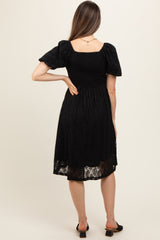 Black Lace Square Neck Maternity Dress