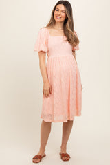 Peach Lace Square Neck Maternity Dress