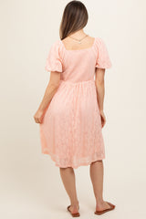 Peach Lace Square Neck Maternity Dress