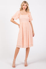 Peach Lace Square Neck Dress