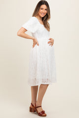 Ivory Lace Square Neck Maternity Dress