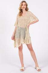 Cream Crochet Knit Maternity Swim Cover Up