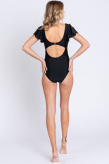 Black Crochet Accent One Piece Swimsuit