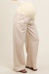 Cream Pleated Wide Leg Maternity Pants