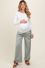 Sage Pleated Wide Leg Maternity Pants