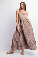 Mauve Embroidered Vintage Wash Maternity Midi Dress