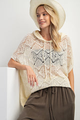 Cream Knit Dolman Sleeve Hooded Maternity Top