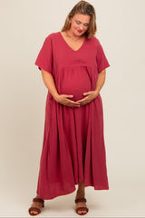 Red Gauze Short Sleeve Maternity Plus Midi Dress