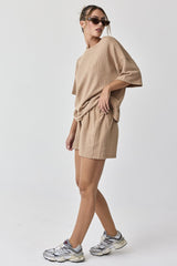 Taupe Ribbed Short Sleeve Short Set