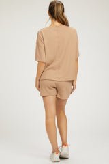 Taupe Ribbed Short Sleeve Maternity Short Set